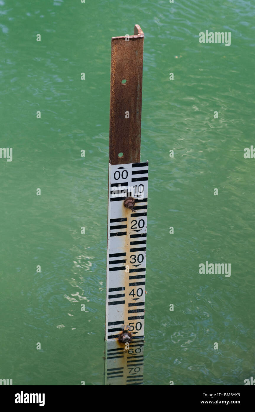 Water level gauge indicators at the Jordan river close to the lake Kineret Galilee Northern Israel Stock Photo