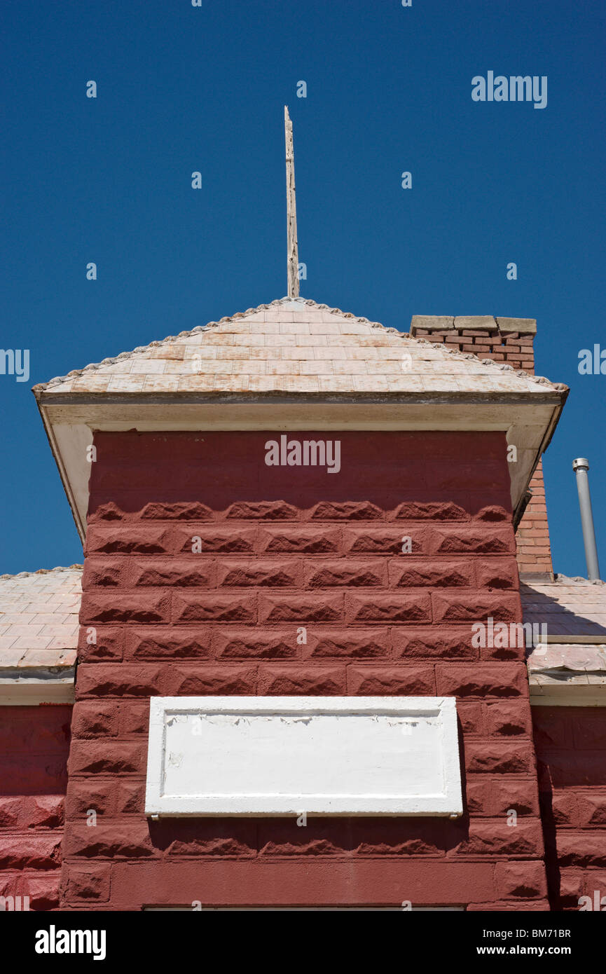 Close-up of the old Red Schoolhouse at the Three Rivers Gallery, in Three Rivers, New Mexico. Stock Photo