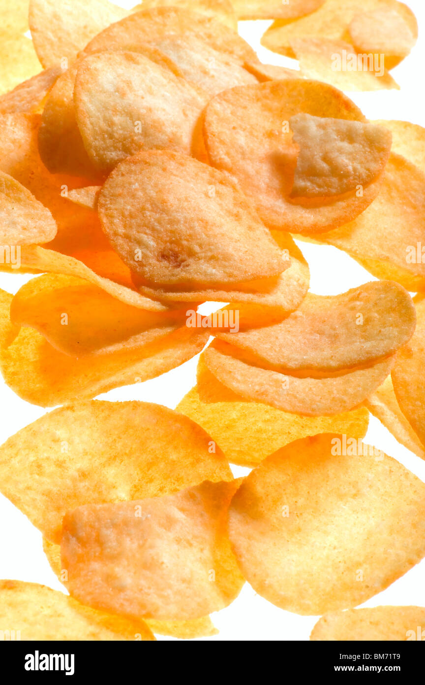 object on white food chips close up Stock Photo Alamy