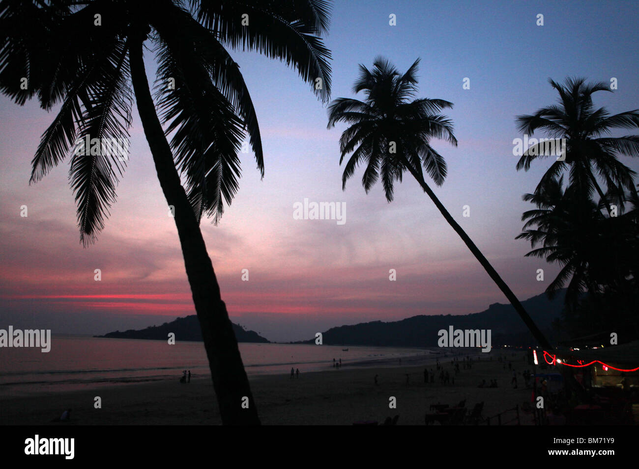 Sunset on Palolem Beach in southern Goa, Goa State, India. Stock Photo