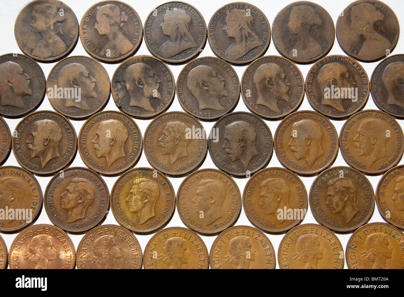 Old British one penny coins Stock Photo