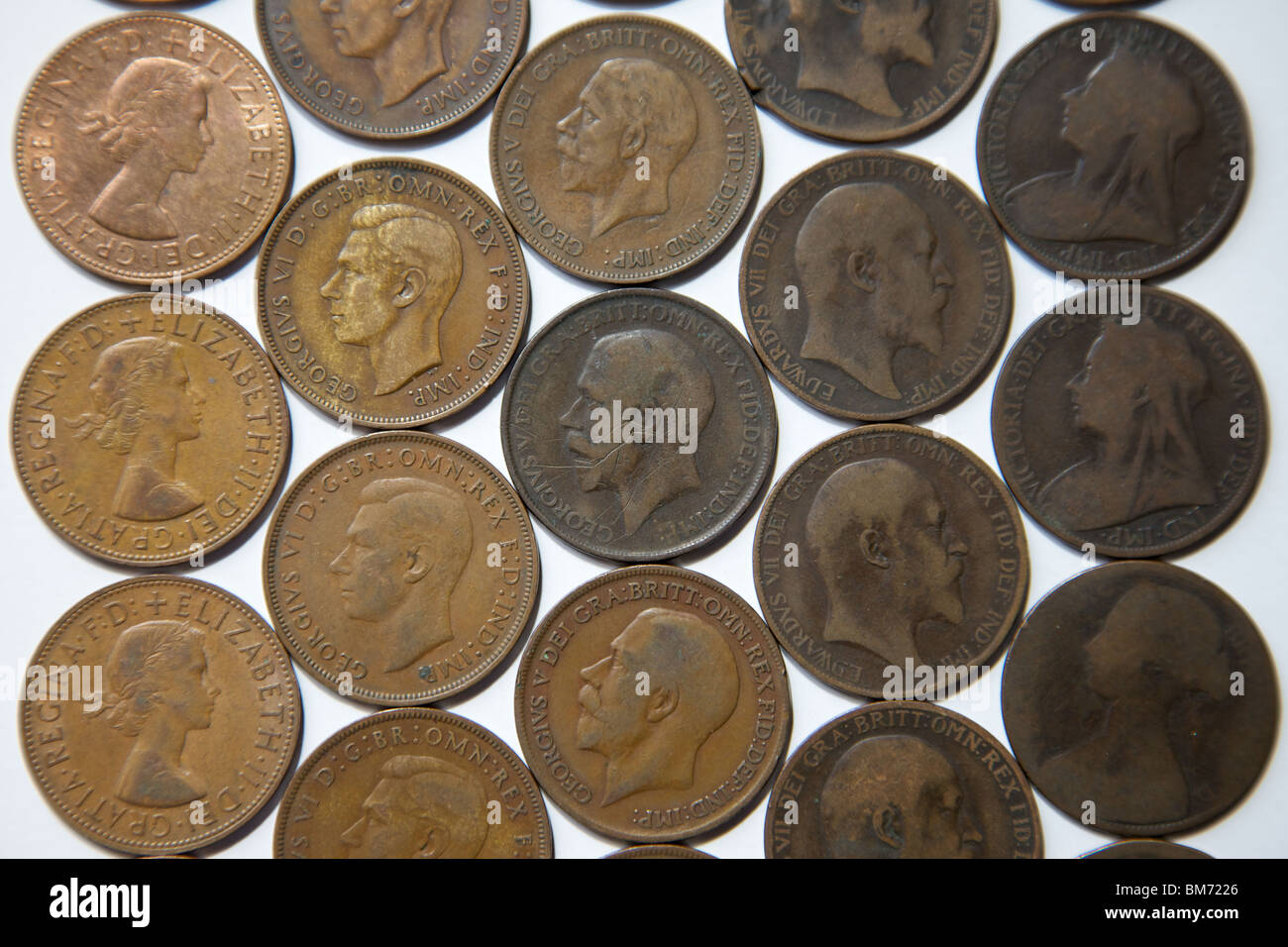 Old British one penny coins Stock Photo