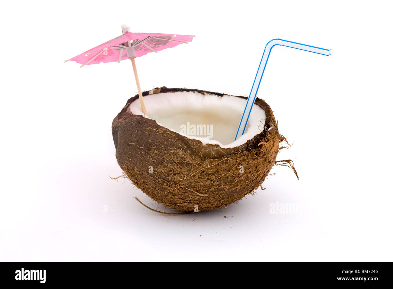 Tropical Drink In Coconut With Umbrella