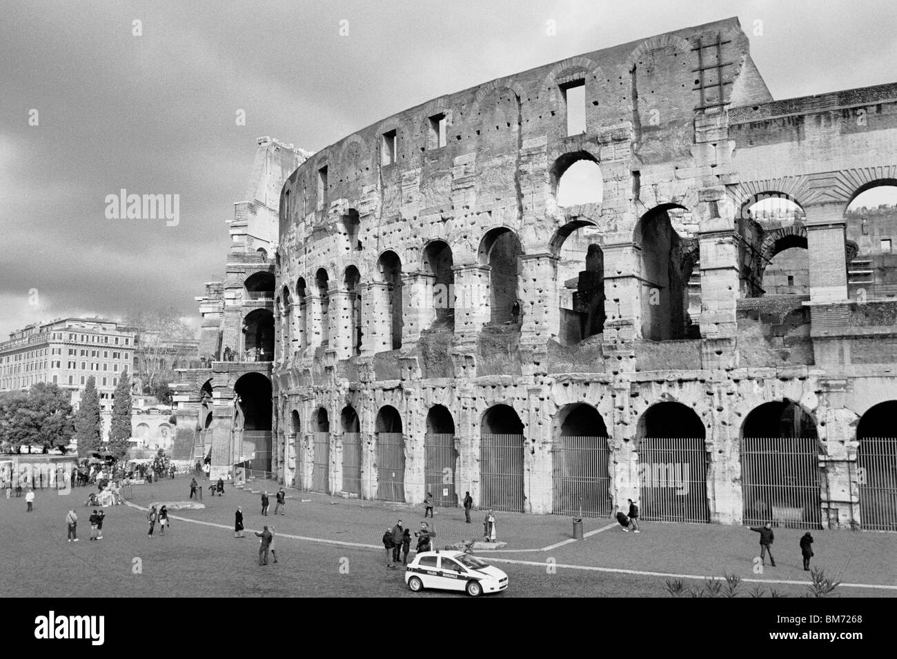 Rome, Italy, 30 January 2010 -- The Colosseum, captured in classic black and white on Agfa APX 100 negative film. Stock Photo