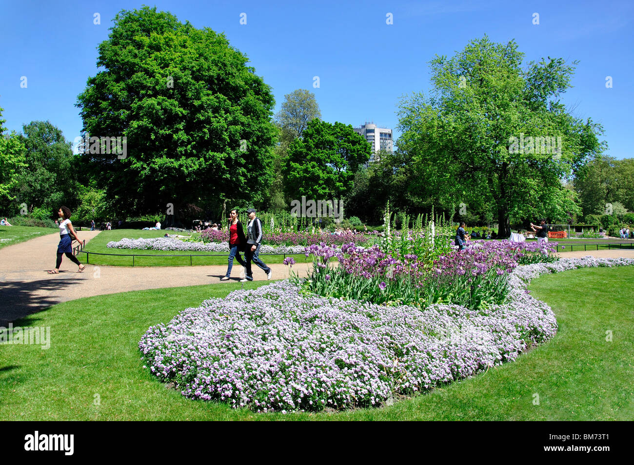 Path through flower beds, Hyde Park, City of Westminster, London, England, United Kingdom Stock Photo