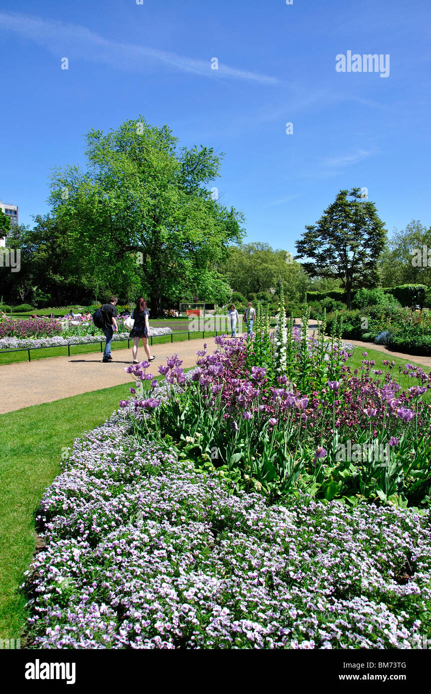 Path through flower beds, Hyde Park, City of Westminster, London, England, United Kingdom Stock Photo