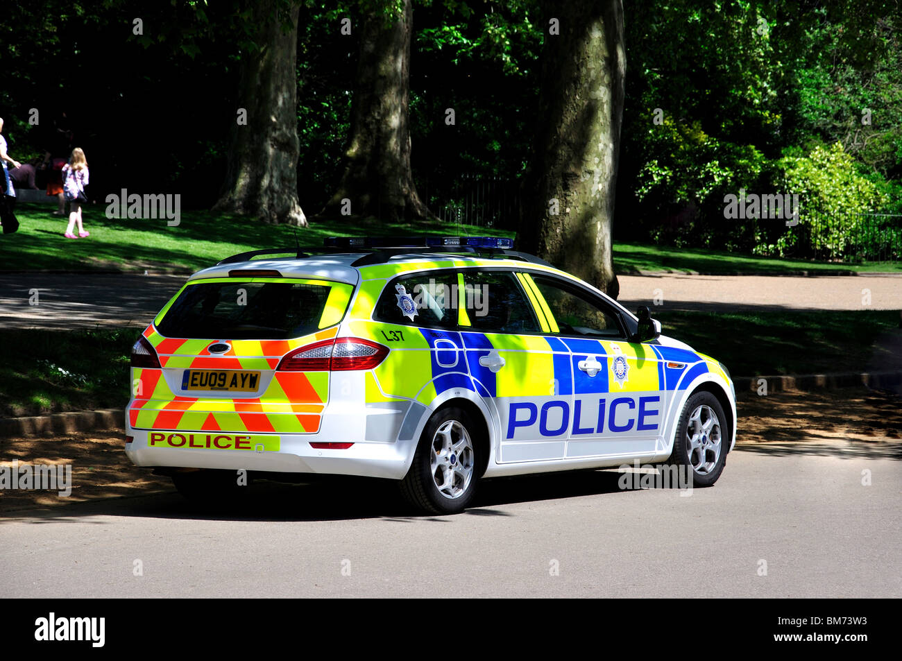 Police car on patrol, Hyde Park, City of Westminster, London, England, United Kingdom Stock Photo