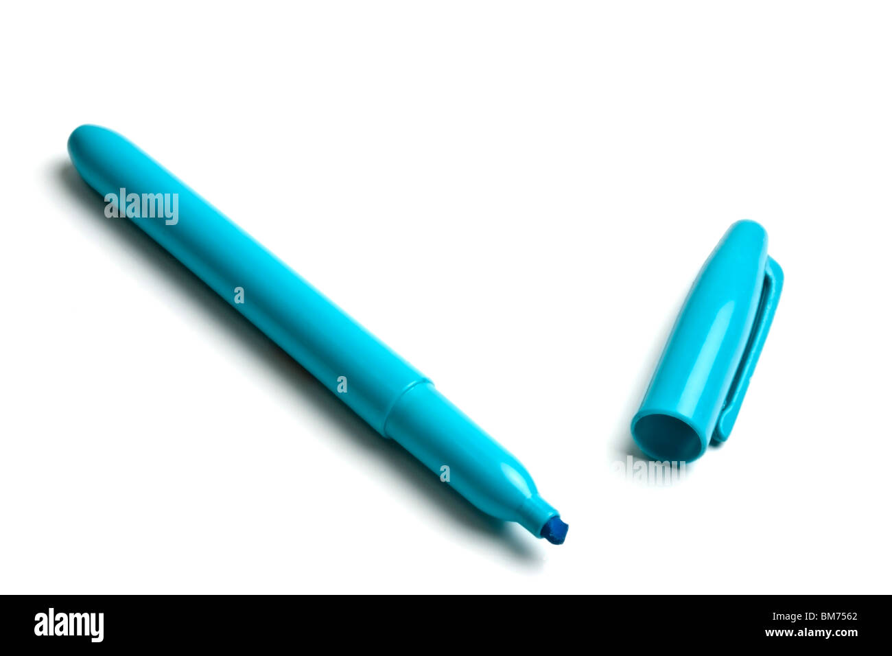 A blue highlighter isolated on white background Stock Photo