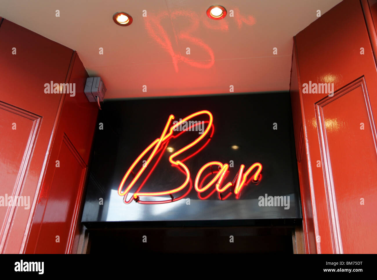 Neon Bar sign above door Stock Photo Alamy