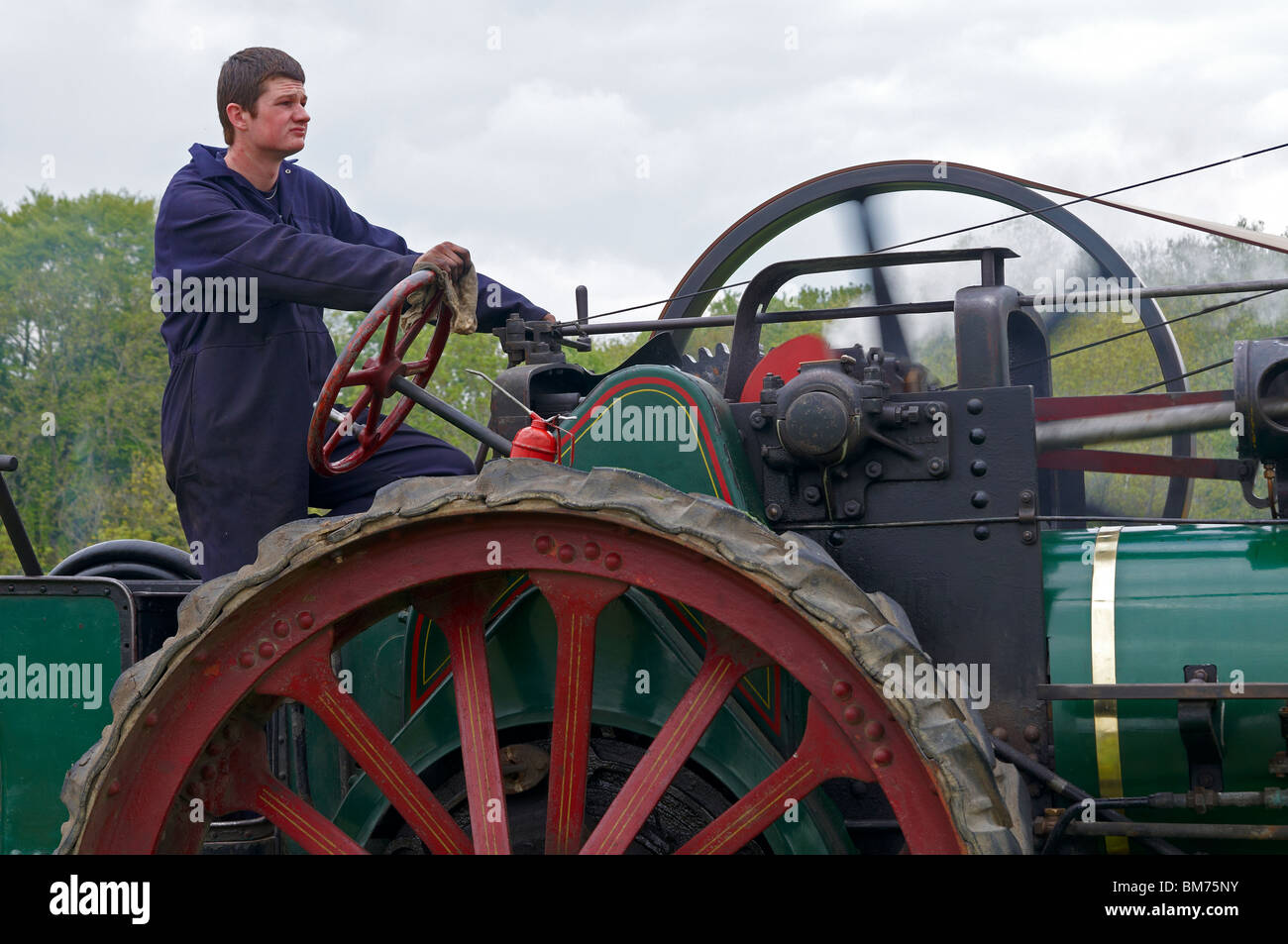 Traction engine crew at the Bill Targett Memorial Rally, near Winchester, Hampshire in May 2010 Stock Photo