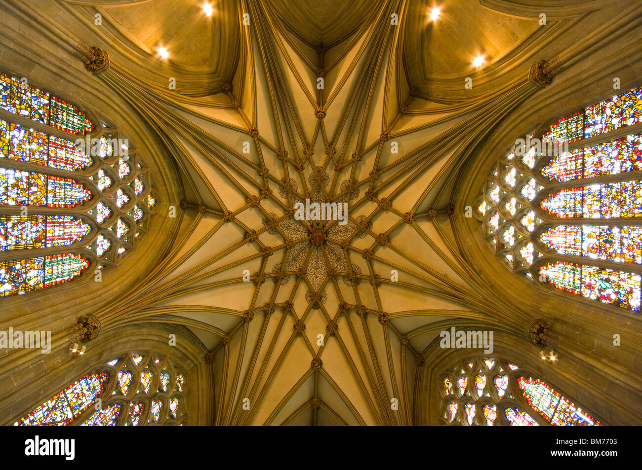 Ornate Roof Of The Lady Chapel Wells Cathedral Somerset England Stock Photo