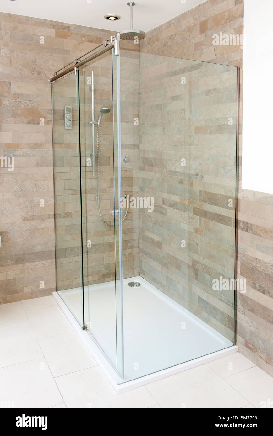 Glass wall shower area in luxury bathroom Stock Photo Alamy