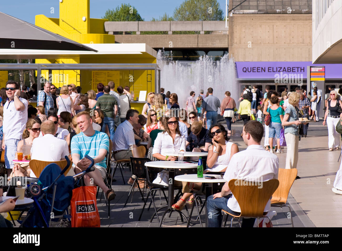 Terrace bars busy with people by Royal Festival Hall, Southbank, London