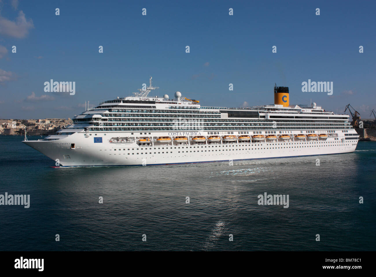 Tourism in the Mediterranean. The cruise liner Costa Pacifica departing from Malta Stock Photo