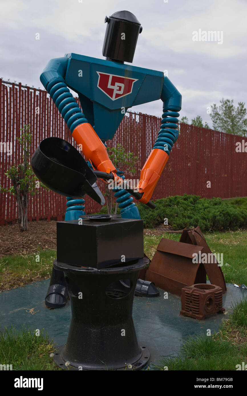 Modern Padnos sculpture of iron worker made out of scrap metal located in Holland Michigan Stock Photo