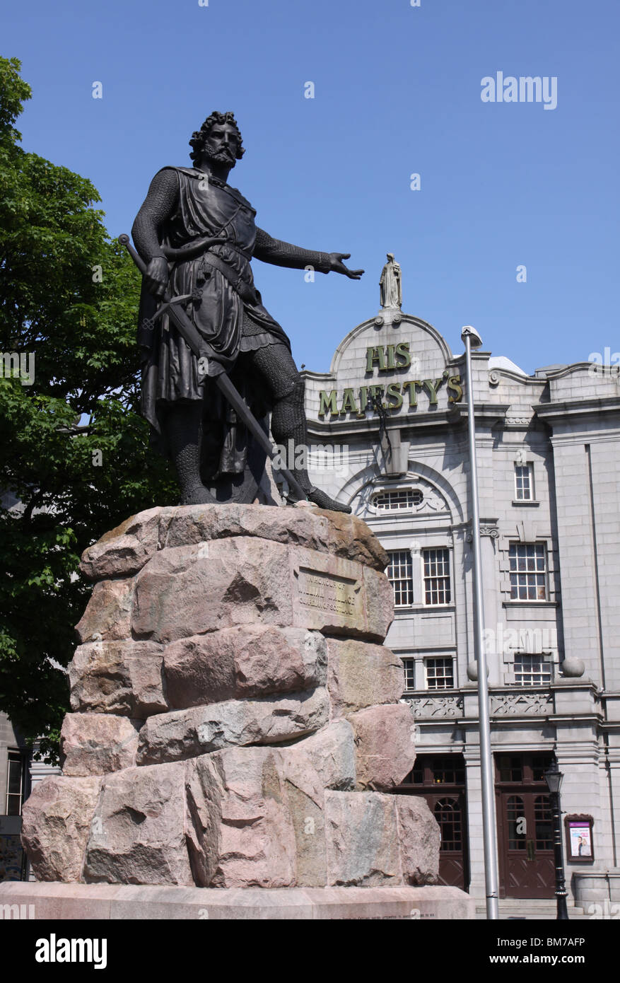 William Wallace statue and His Majesty's Theatre Aberdeen Scotland May