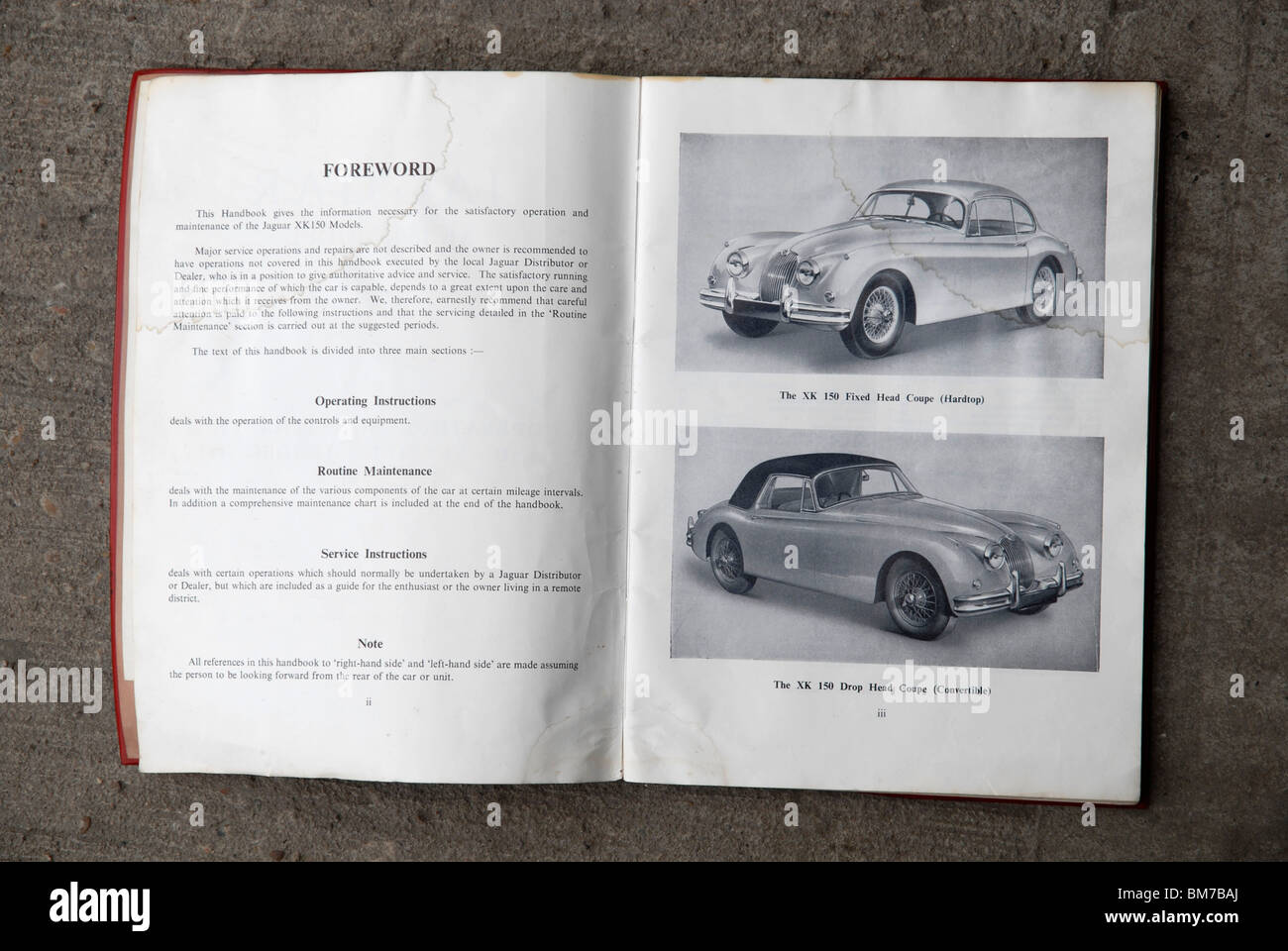 Original owners manual fo 1958 Jaguar XK150 sports car, restored to
