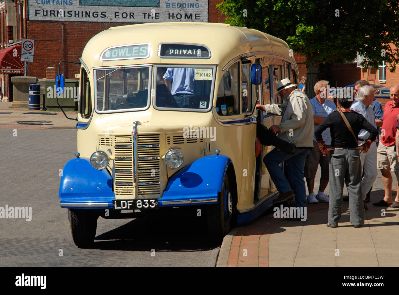 Passengers boarding a 1952 Bedford bus, 22052010 Stock Photo Alamy