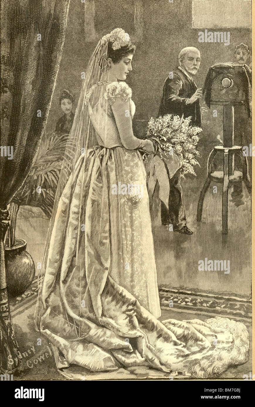 Bride at the photographer's studio 1891 engraved by Sydney Cowell Stock Photo