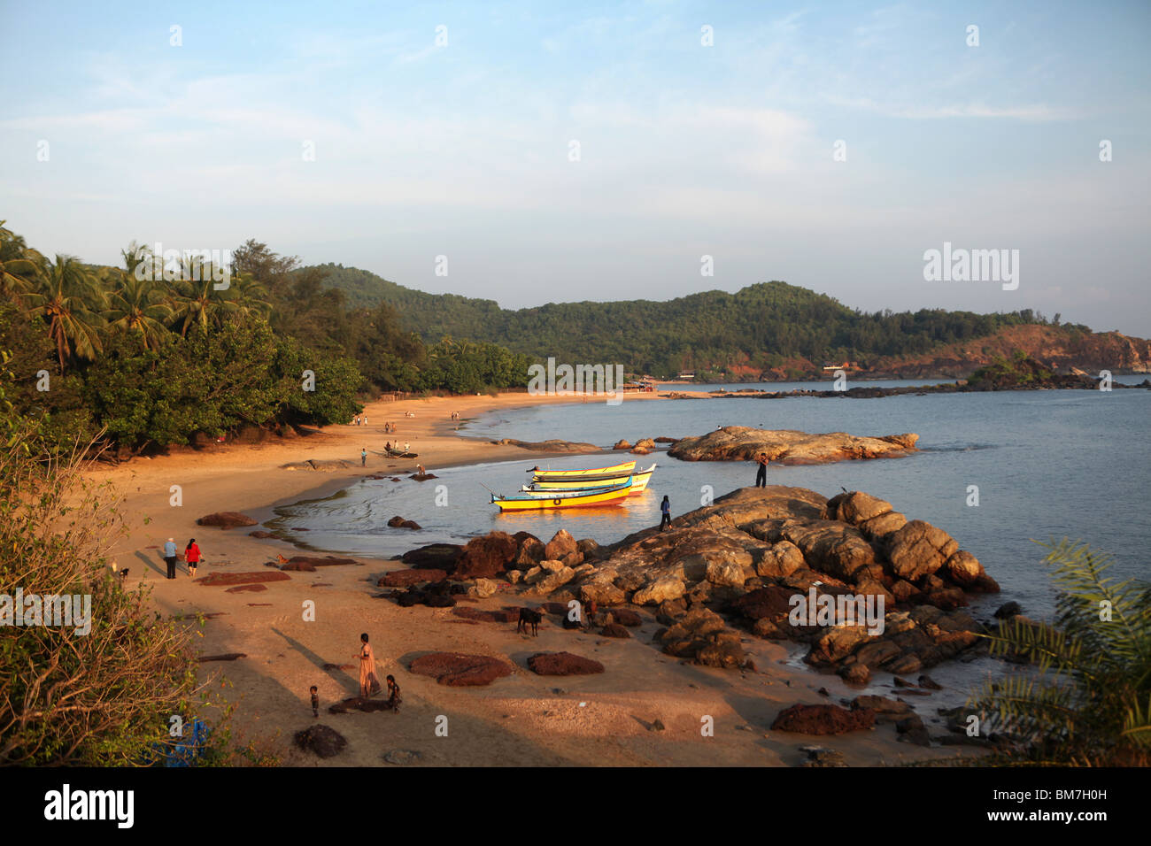 Om Beach, named for the beaches similar shape to Indias Om symbol, south of Gokana Town, Karnataka, India. Stock Photo