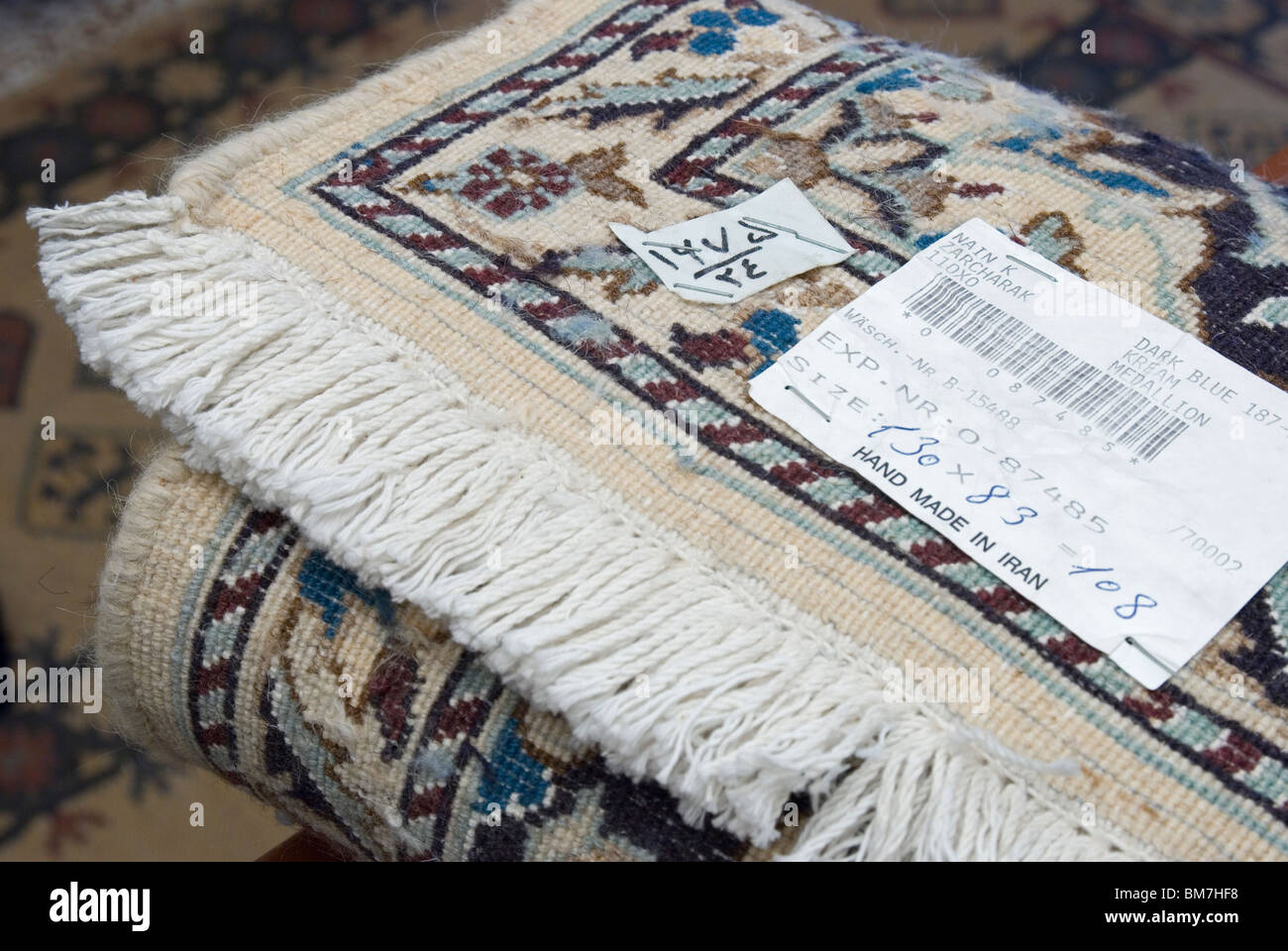 hand made carpet from Iran with quality label Stock Photo Alamy