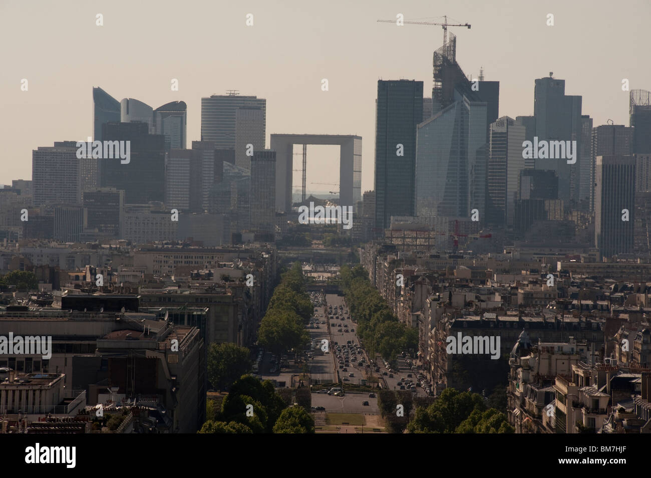 Skyline Paris, France, Cityscape, (View from Arc de Triomphe), Looking West to La Defense Business Center, paris air pollution Stock Photo