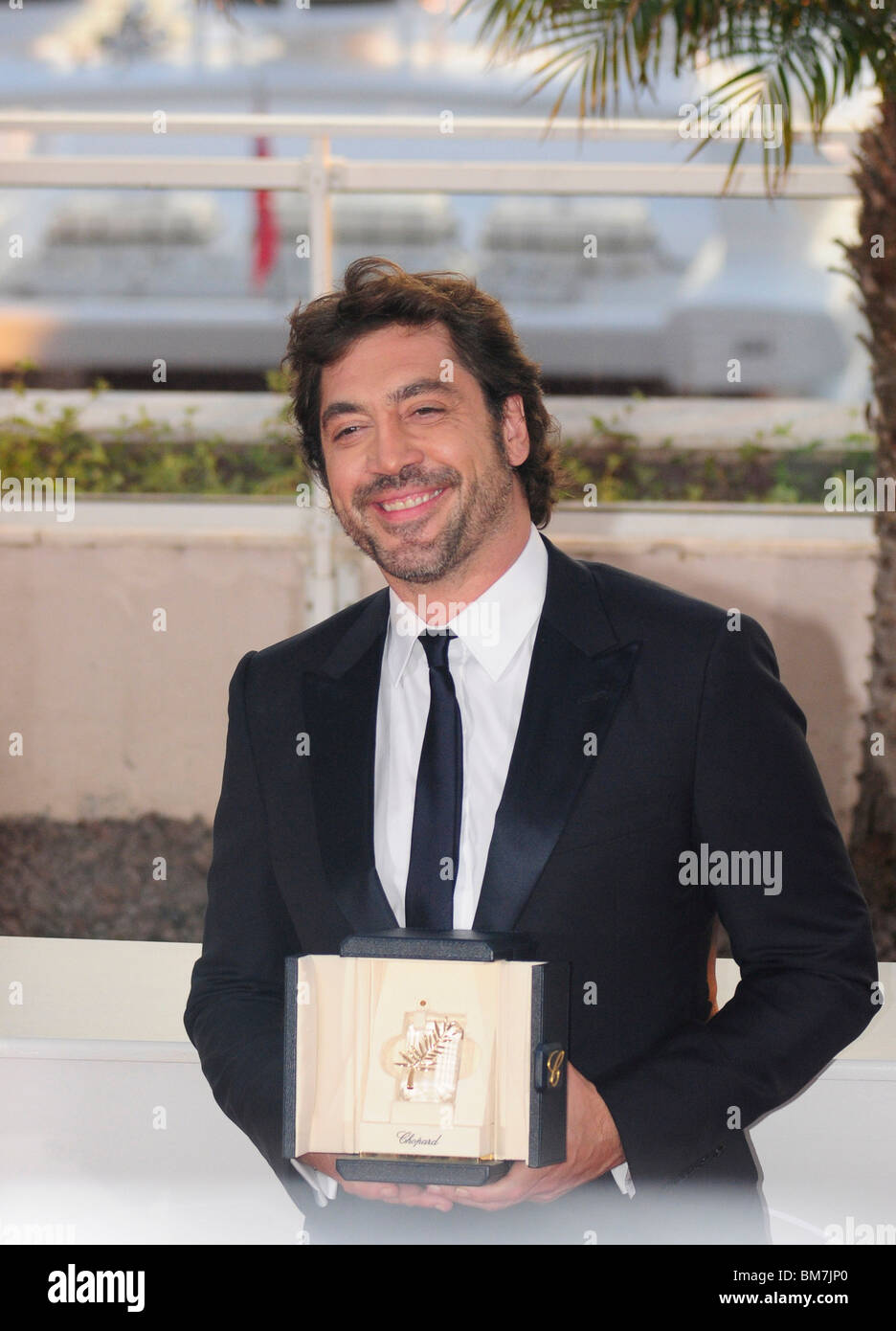Spanish actor Javier Bardem poses after getting the Best Actor award at the 63rd Cannes film festival Stock Photo