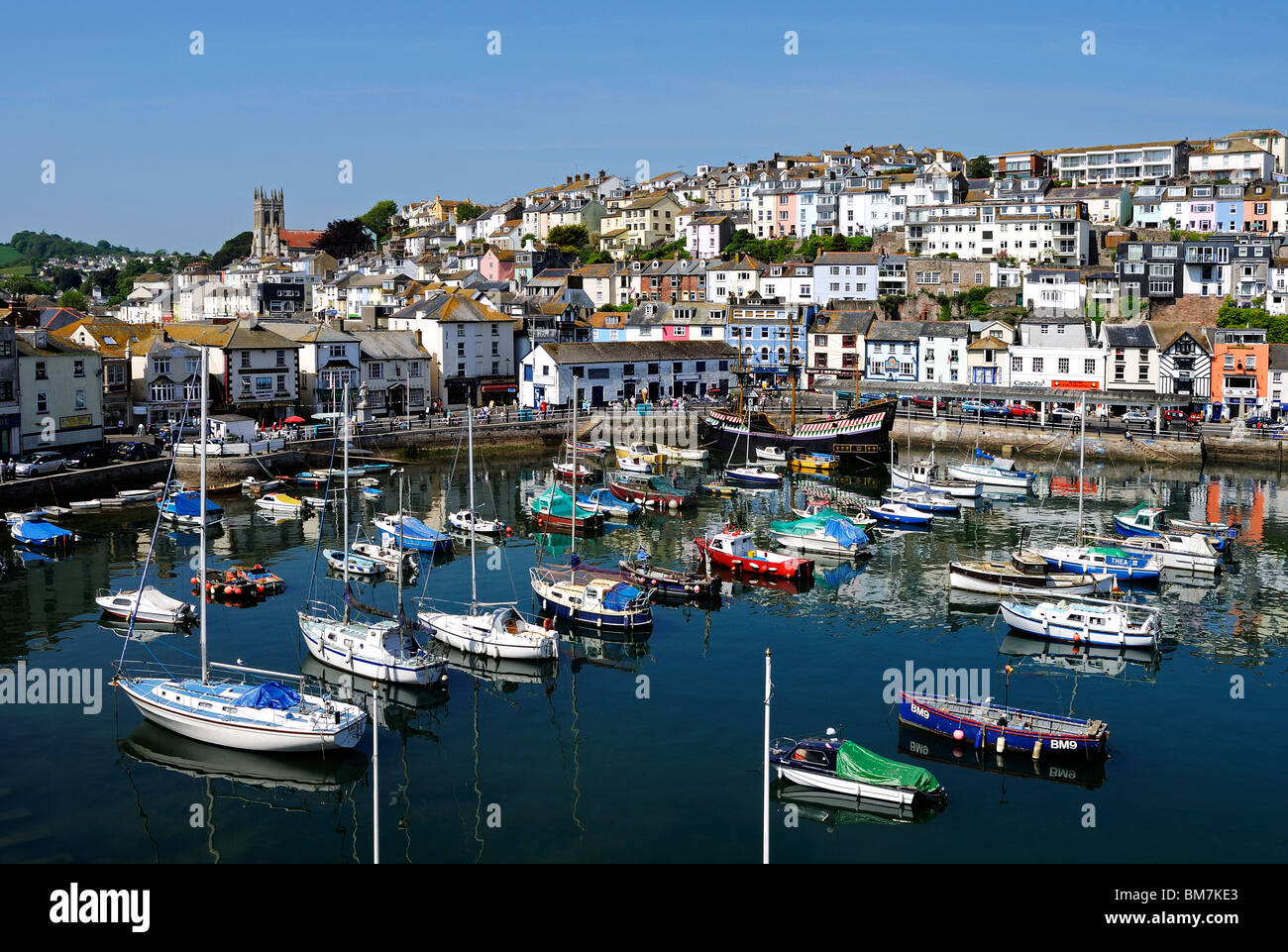 high tide in the harbour at brixham, devon, england, uk Stock Photo