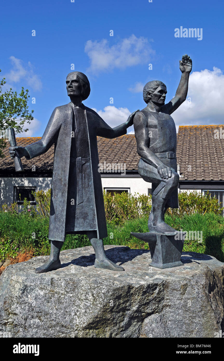a sculpture celebrating the 500th anniversery of the Cornish uprising, St.Keverne, Cornwall, UK Stock Photo