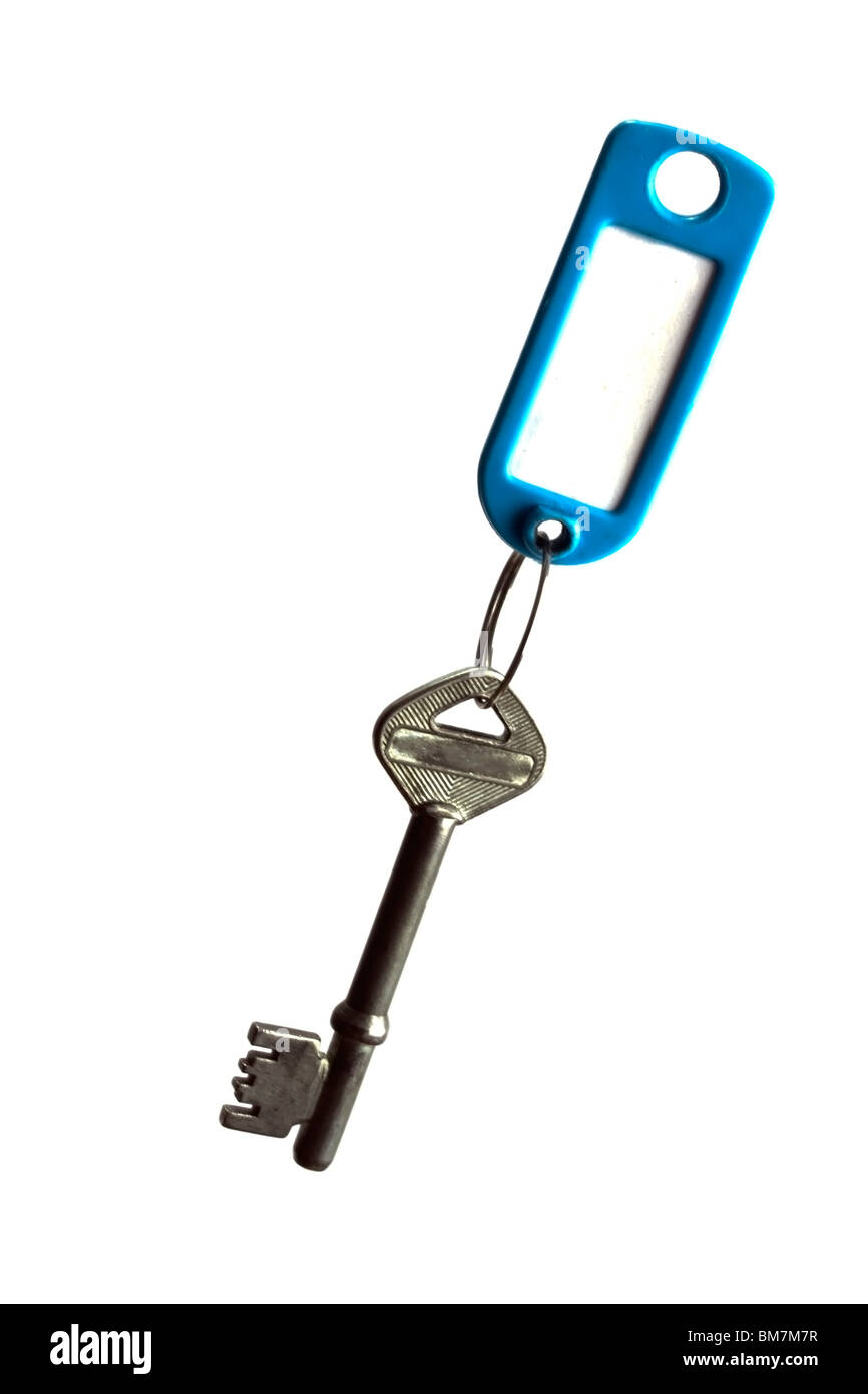 Old key with key tag isolated on white background Stock Photo Alamy