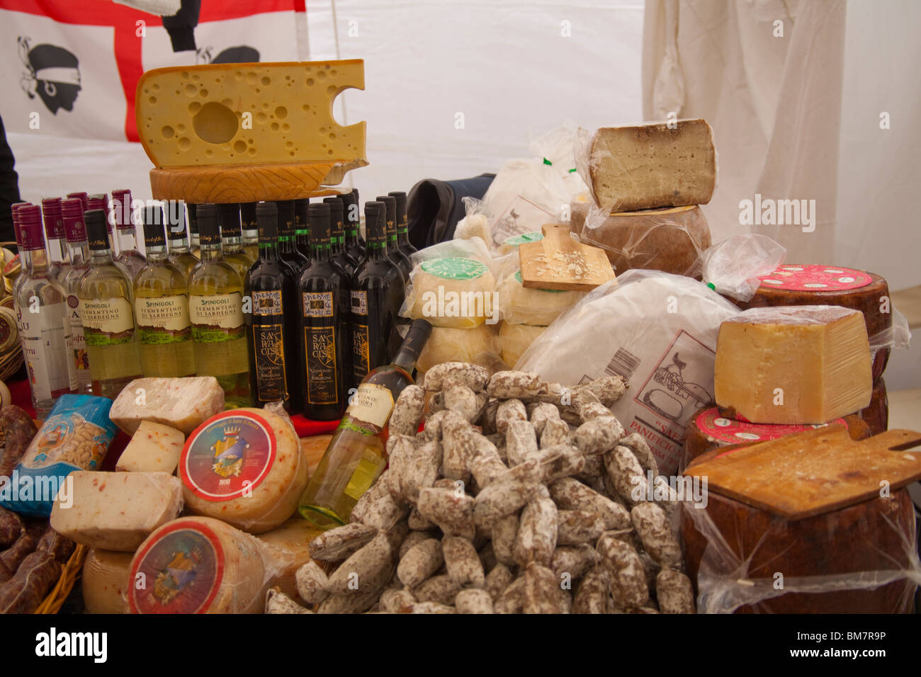 Sardinian food display market Vicenza, Italy Stock Photo