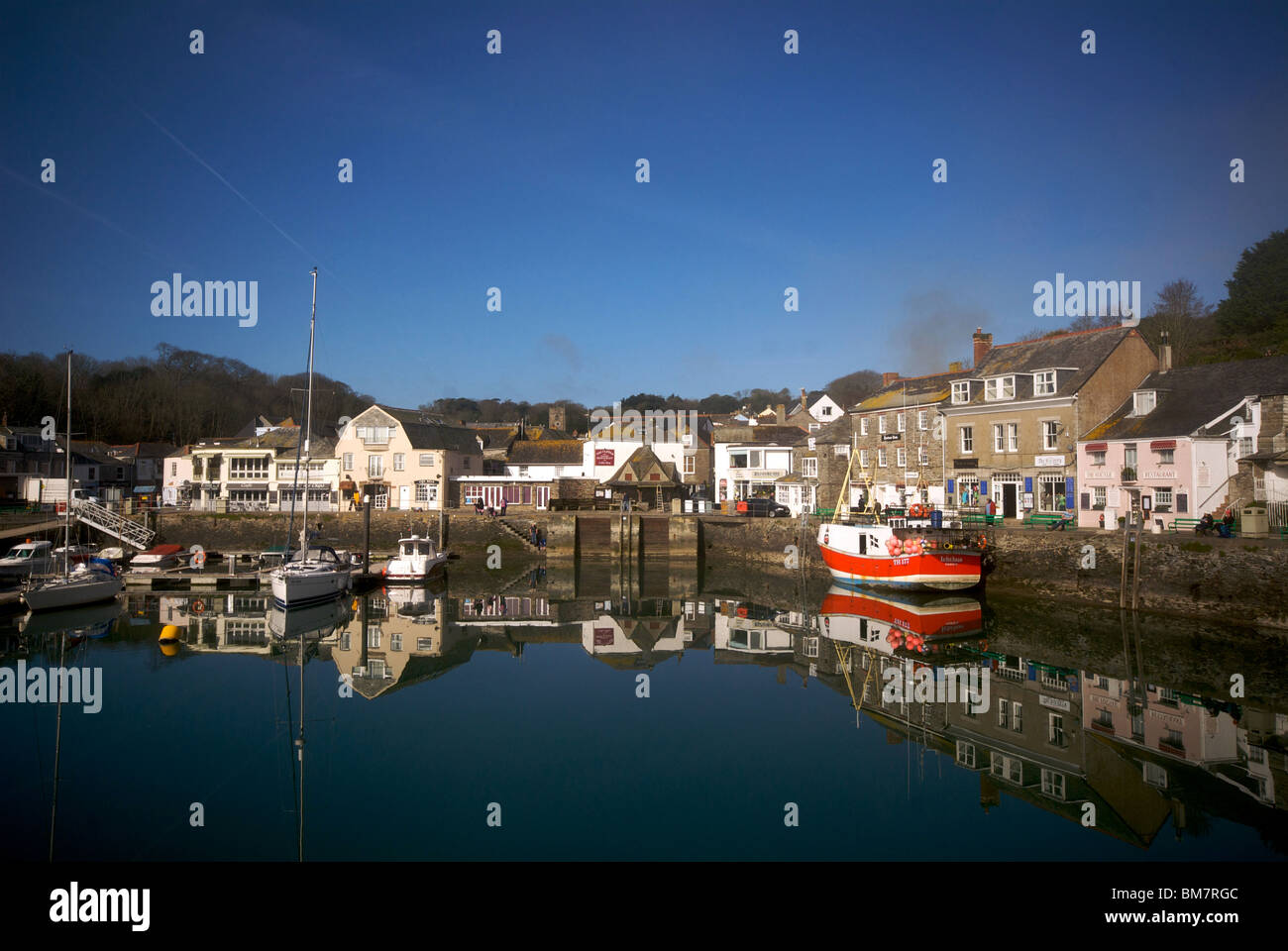 Padstow Cornwall UK Harbour Harbor Quay Marina Fishing Boats Stock