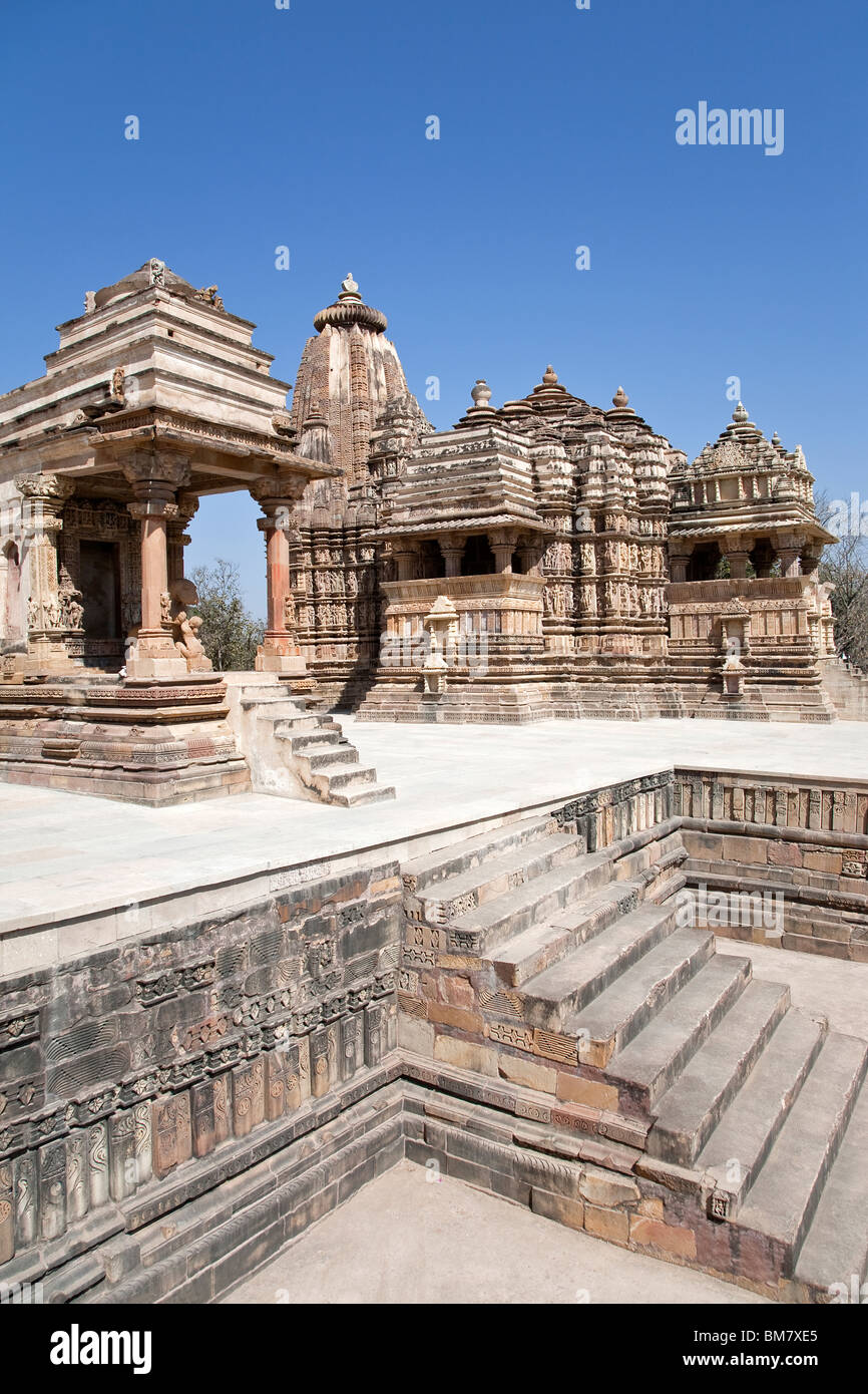 Khajuraho Temples. On the left the Shiva temple,on the right the Jagadambi temple. Madhya Pradesh. India Stock Photo