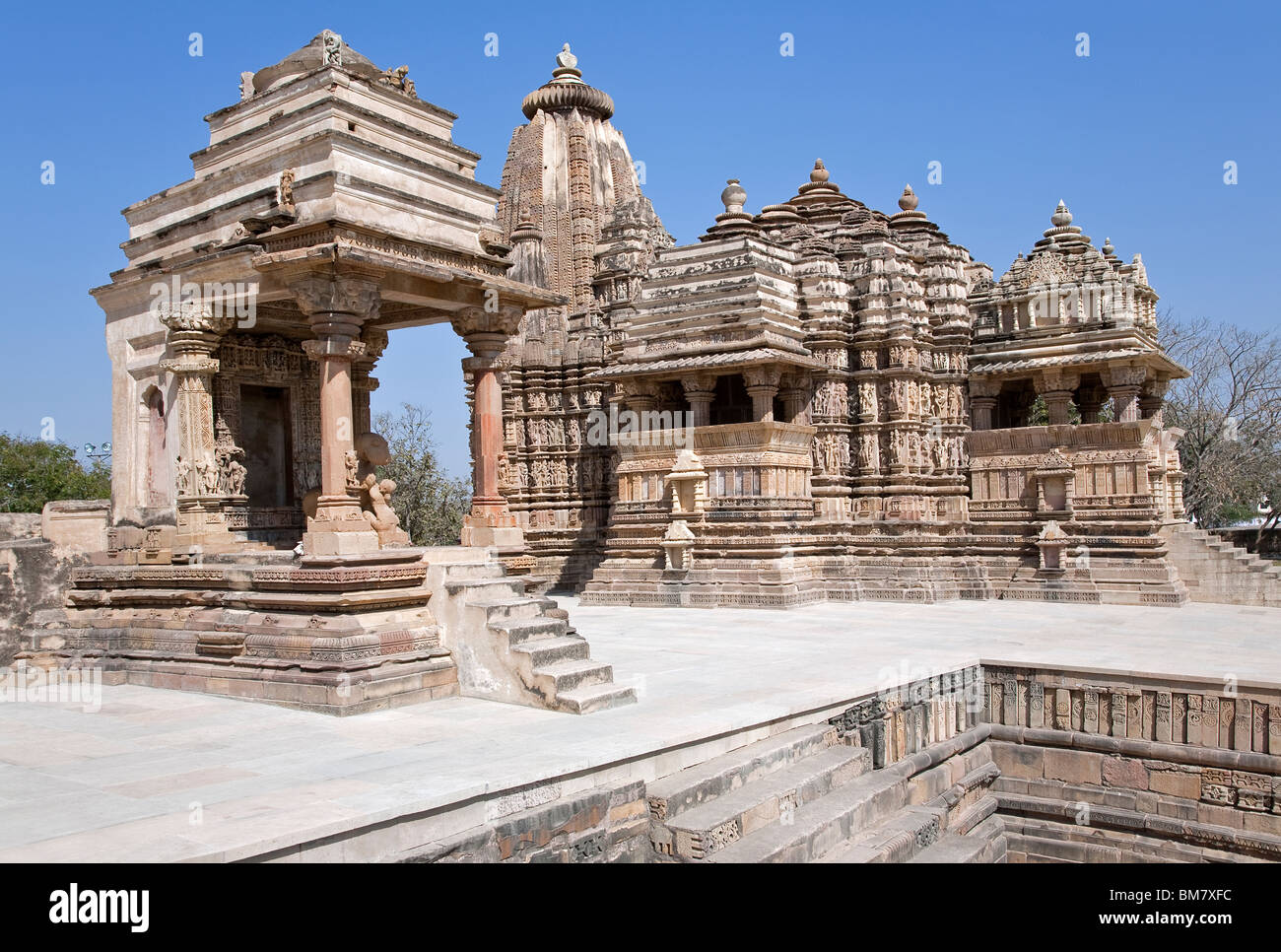 Khajuraho Temples. On the left the Shiva shrine,on the right the Jagadambi temple. Madhya Pradesh. India Stock Photo