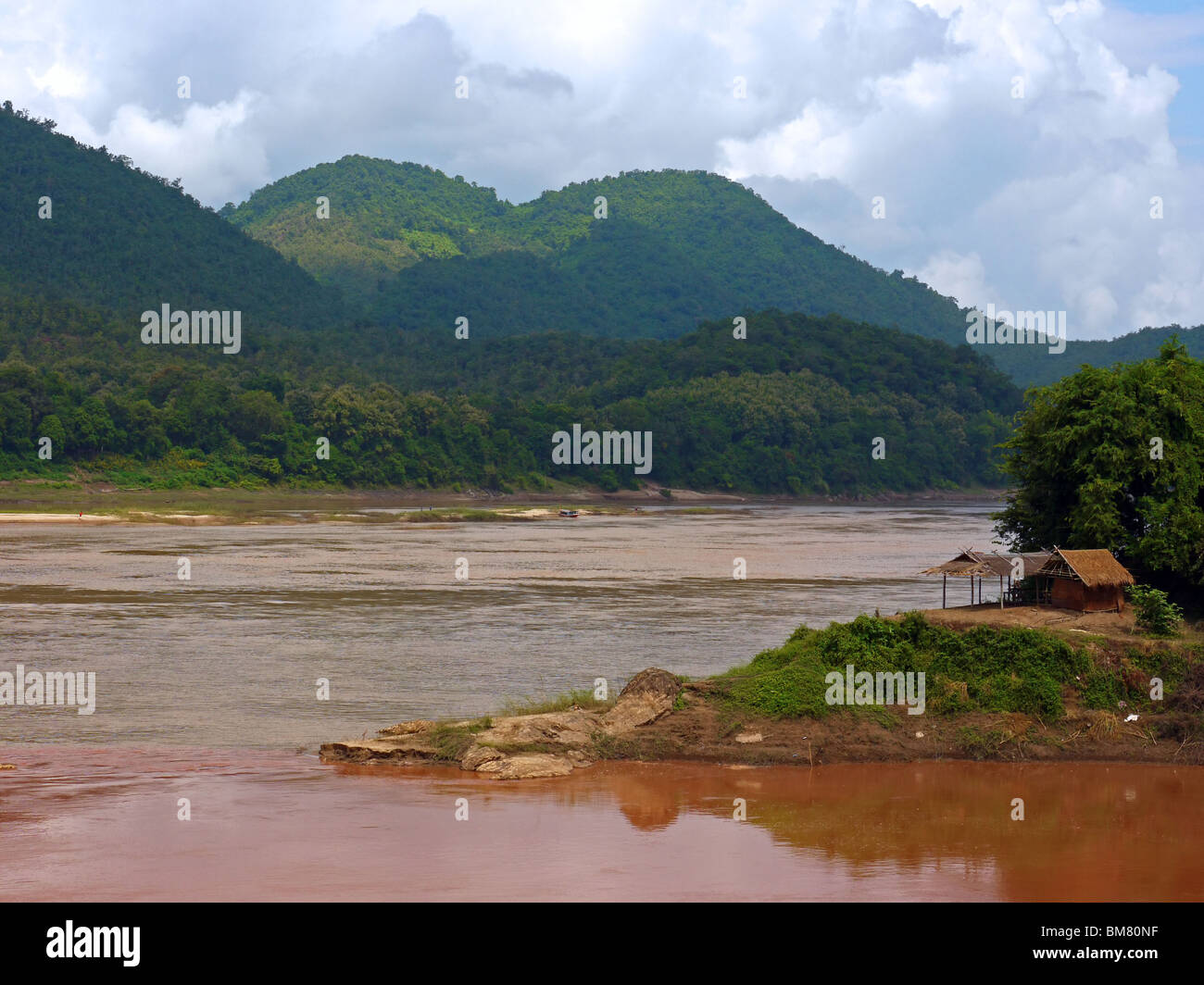 Mekong river in Luang Prabang province at rain season, Northern Laos Stock Photo