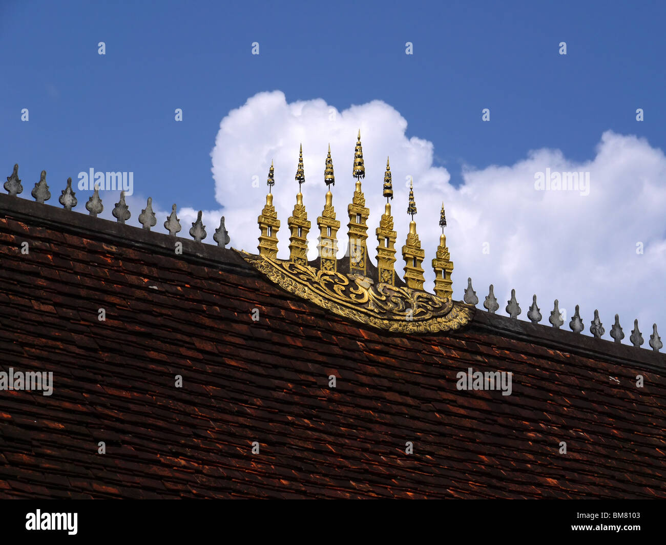 Decorated roof of buddhist temple in Luang Prabang, Northern Laos Stock Photo
