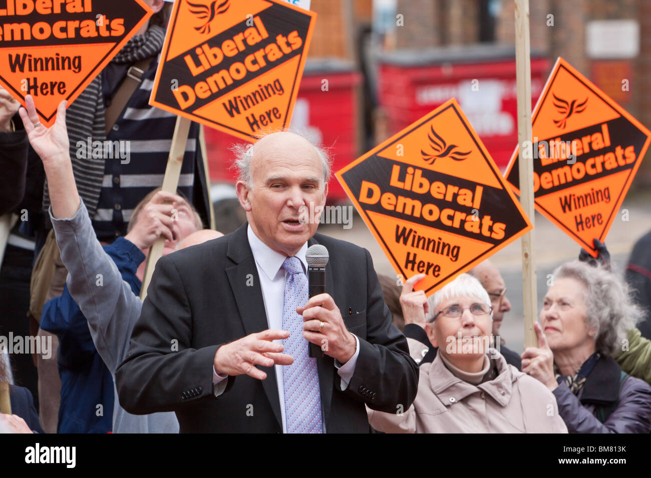 Vince Cable MP speaking during an election rally in St Albans 2010 Stock Photo