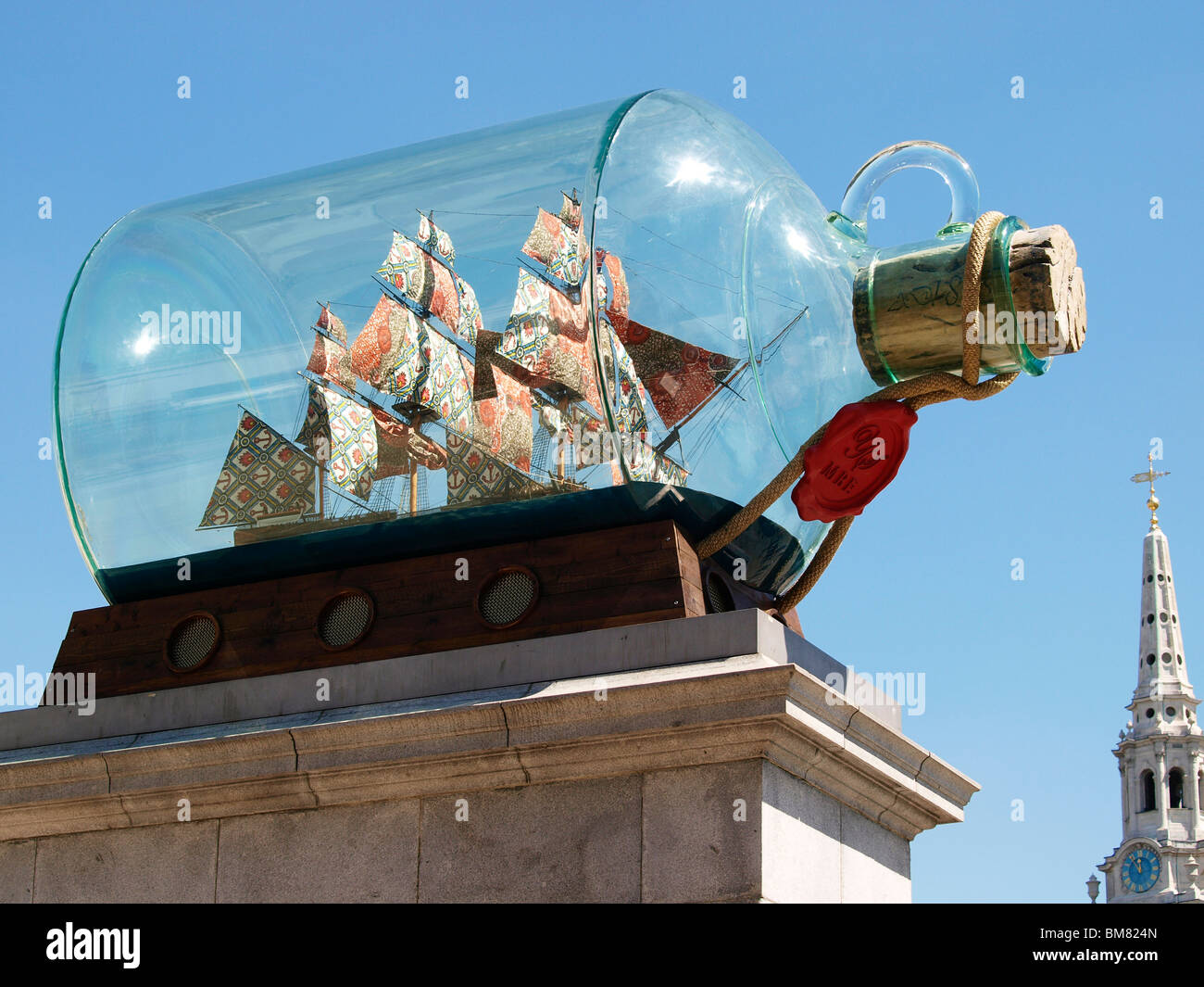 The sculpture of HMS Victory by Yinka Shonibare on the Fourth Plinth in Trafalgar Square was unveiled today 24th May 2010. Stock Photo