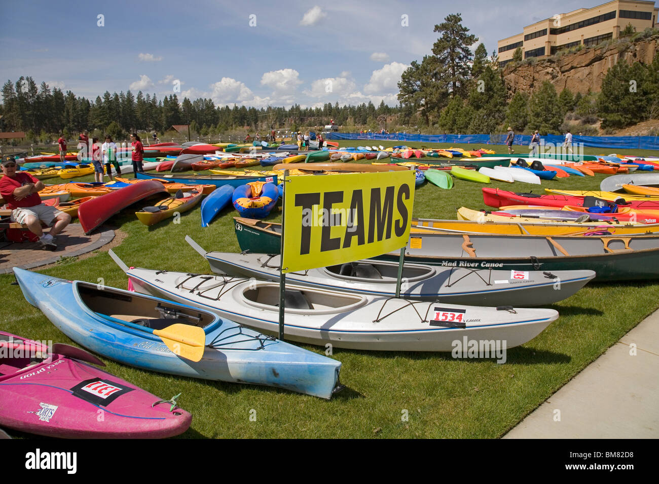 The Pole-Pedal-Paddle sporting event held each year in Bend, Oregon, attracts thousands from all over the USA Stock Photo