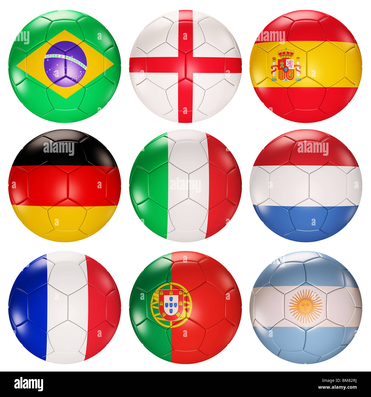 Soccer balls flags of top ranked countries 3d render Stock Photo Alamy