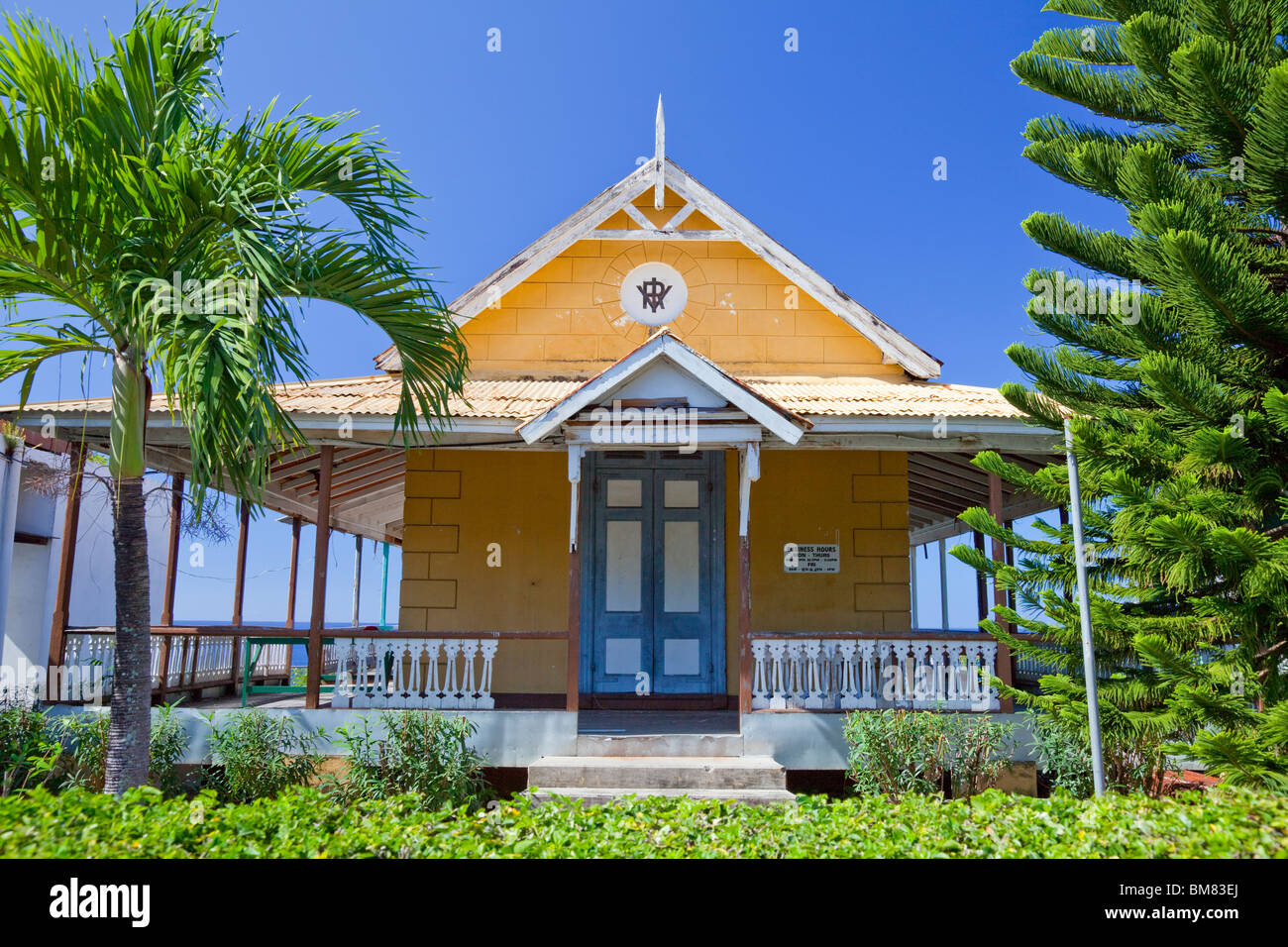 Brightly colored buildings on the Caribbean Island of Roseau, Dominica