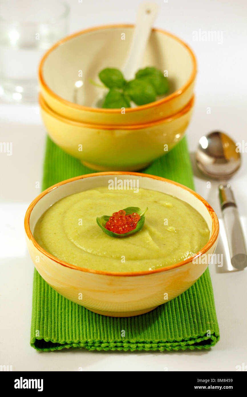 Cold soup of courgette and salmon. Recipe available Stock Photo Alamy