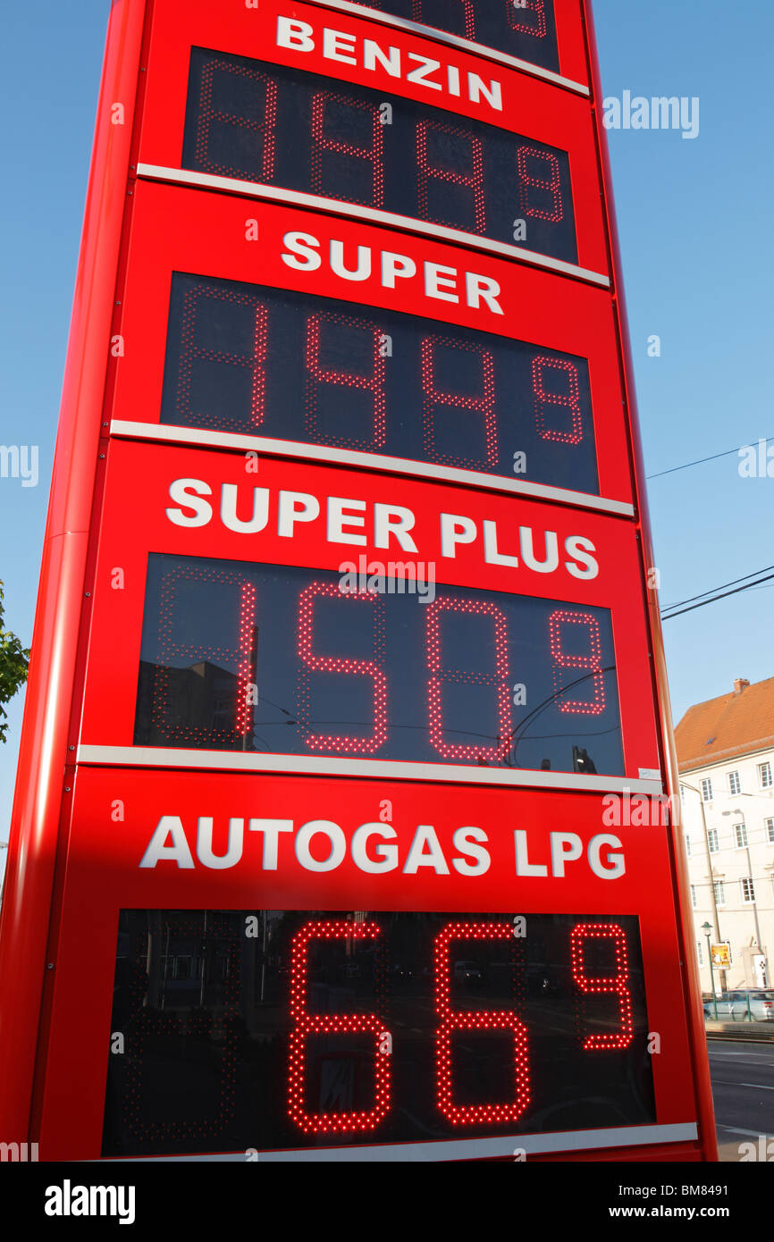 petrol station fuel price sign in May 2010 in Germany Stock Photo