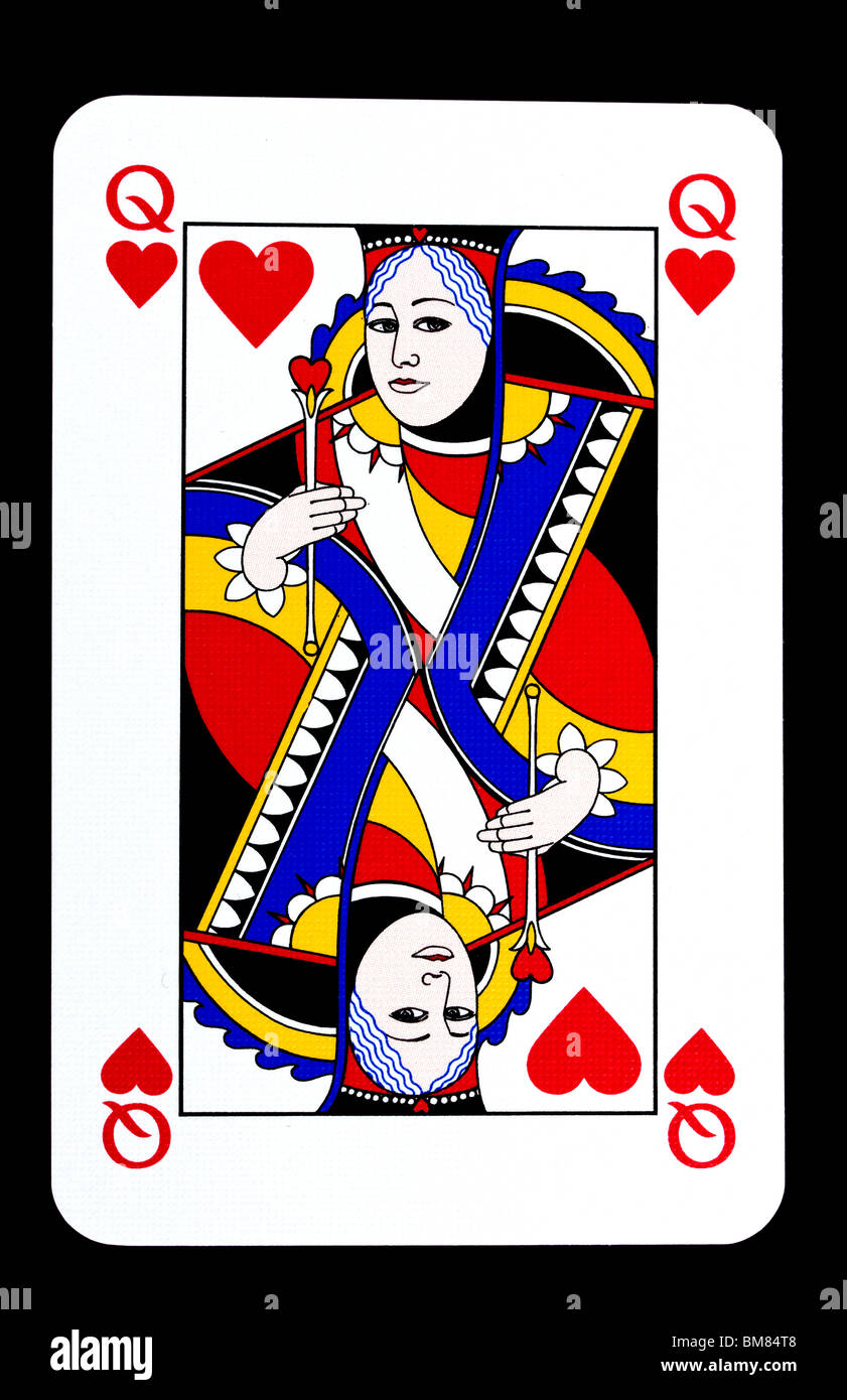 Queen of Hearts playing card isolated on black background Stock Photo ...