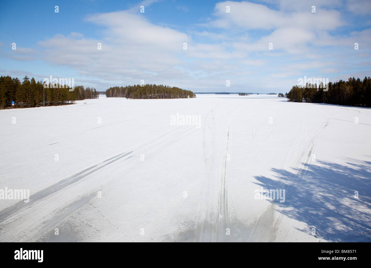 Frozen Finnish Lake Pohjois-Konnevesi , Finland Stock Photo