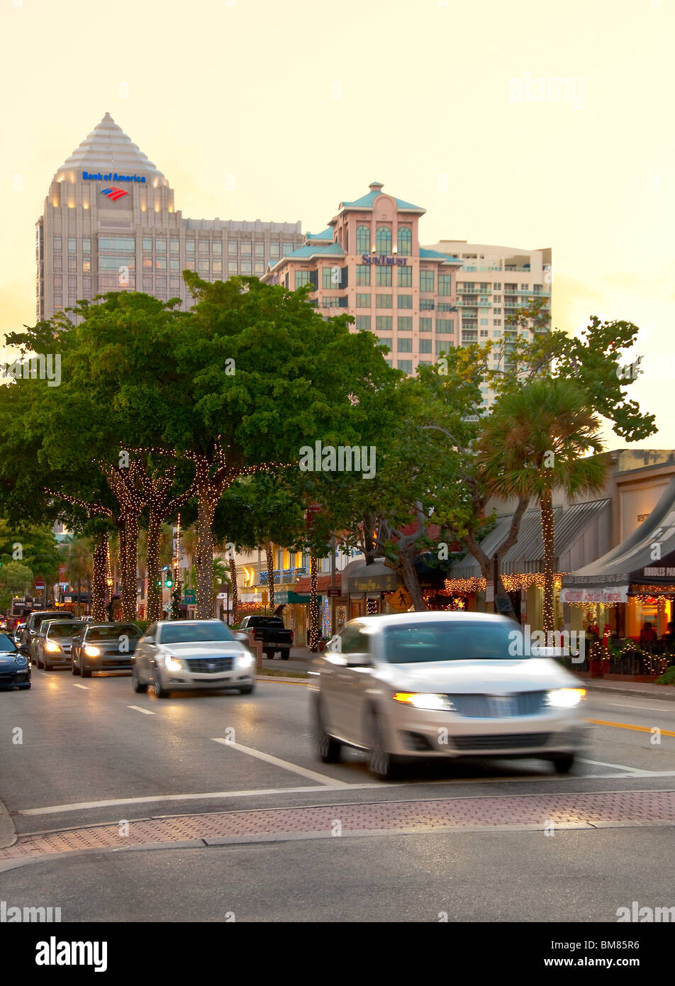 Christmas lighting and decorations on Las Olas Boulevard in Fort