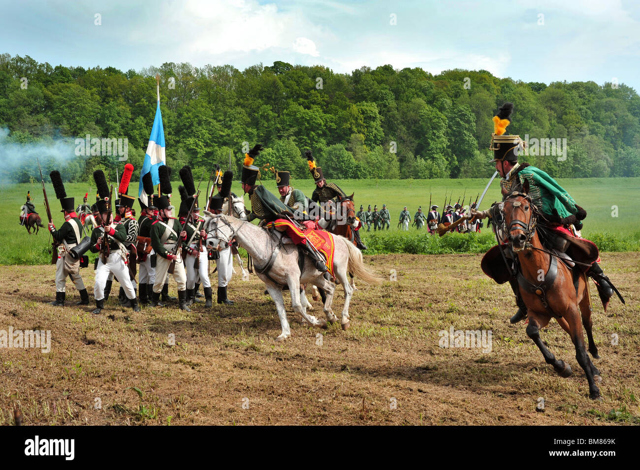 Historic reconstruction of fights in napoleonic wars. Stock Photo