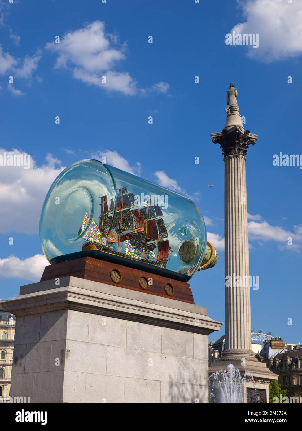 Nelson's Ship in a Bottle on the 4th plinth, Trafalgar Square, London, UK Stock Photo