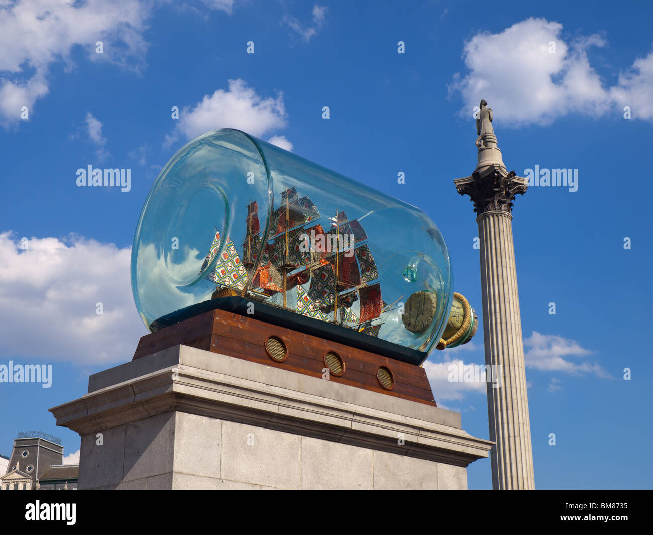 Nelson's Ship in a Bottle on the 4th plinth, Trafalgar Square, London, UK Stock Photo