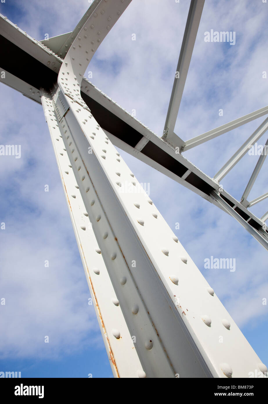Riveted steel beam at a steel bridge support structure Stock Photo